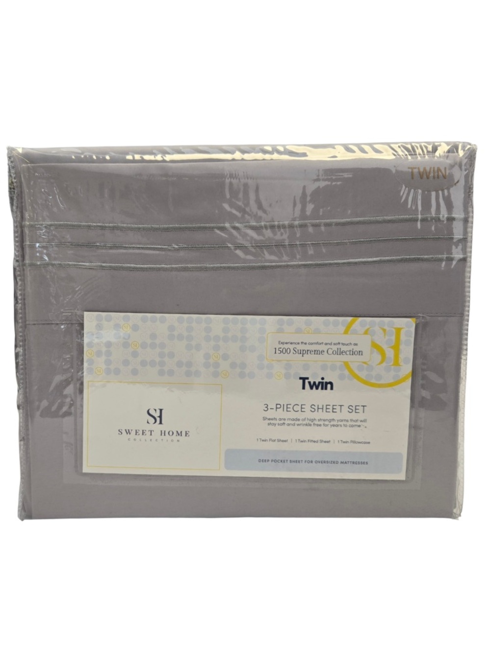 Sweet Home Twin 3-Piece Sheet Set in Gray